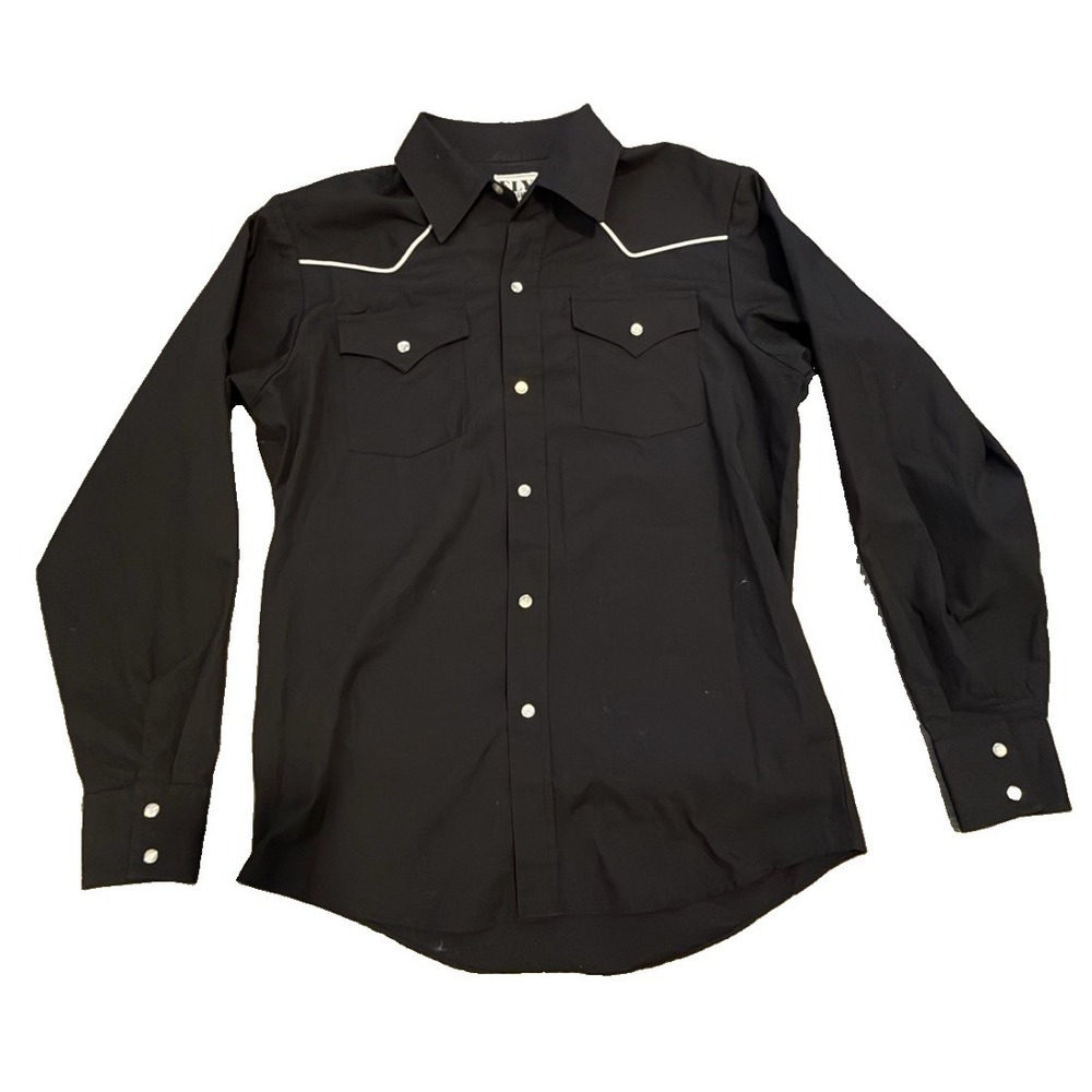 Ely Cattleman Women's L Black Western Pearl Snap Shirt White Piping Cowboy